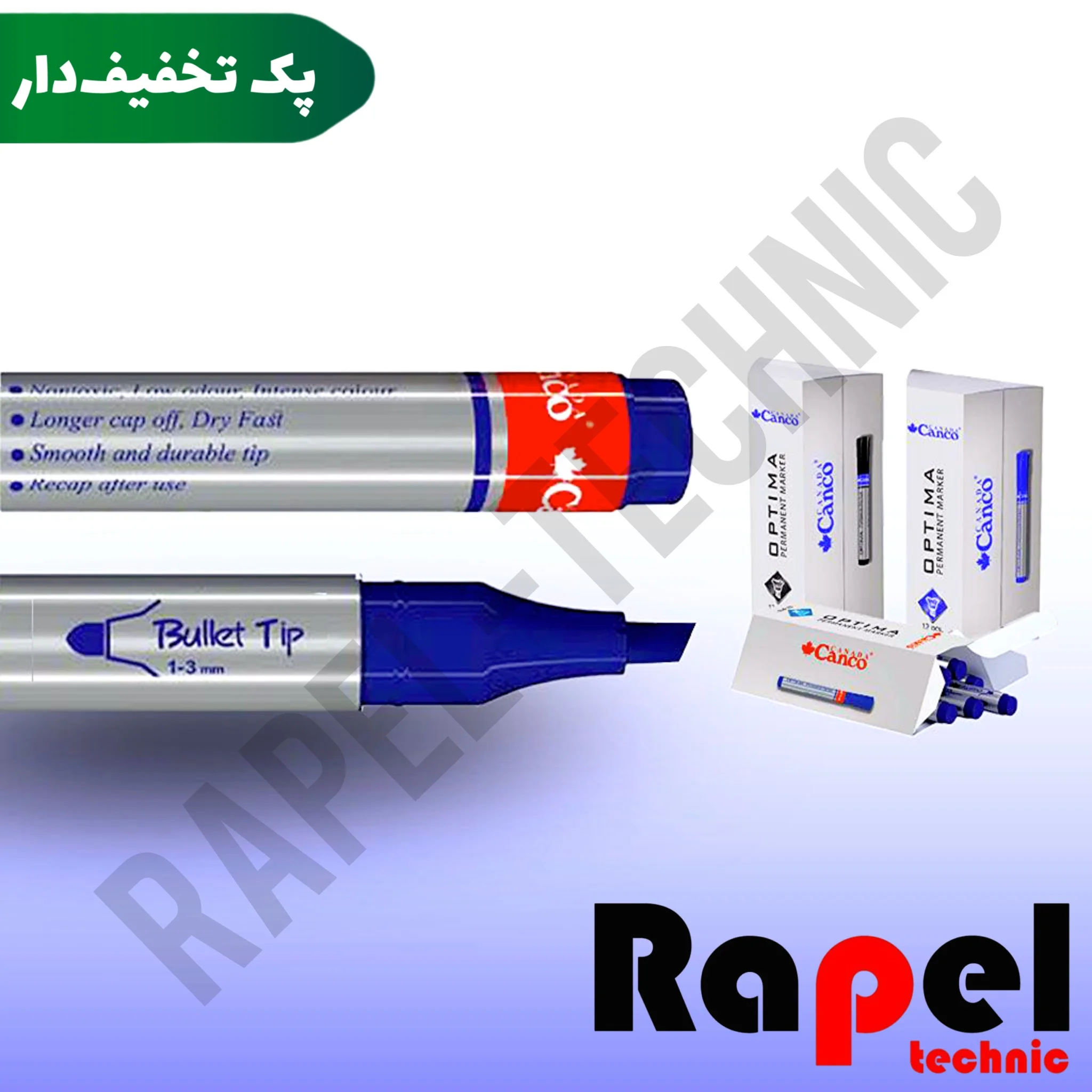 16518-10 ماژیک آبی پرمننت کنکو (canco) | (Permanent) نوک تخت (پک 10 عددی) - تصویر 1