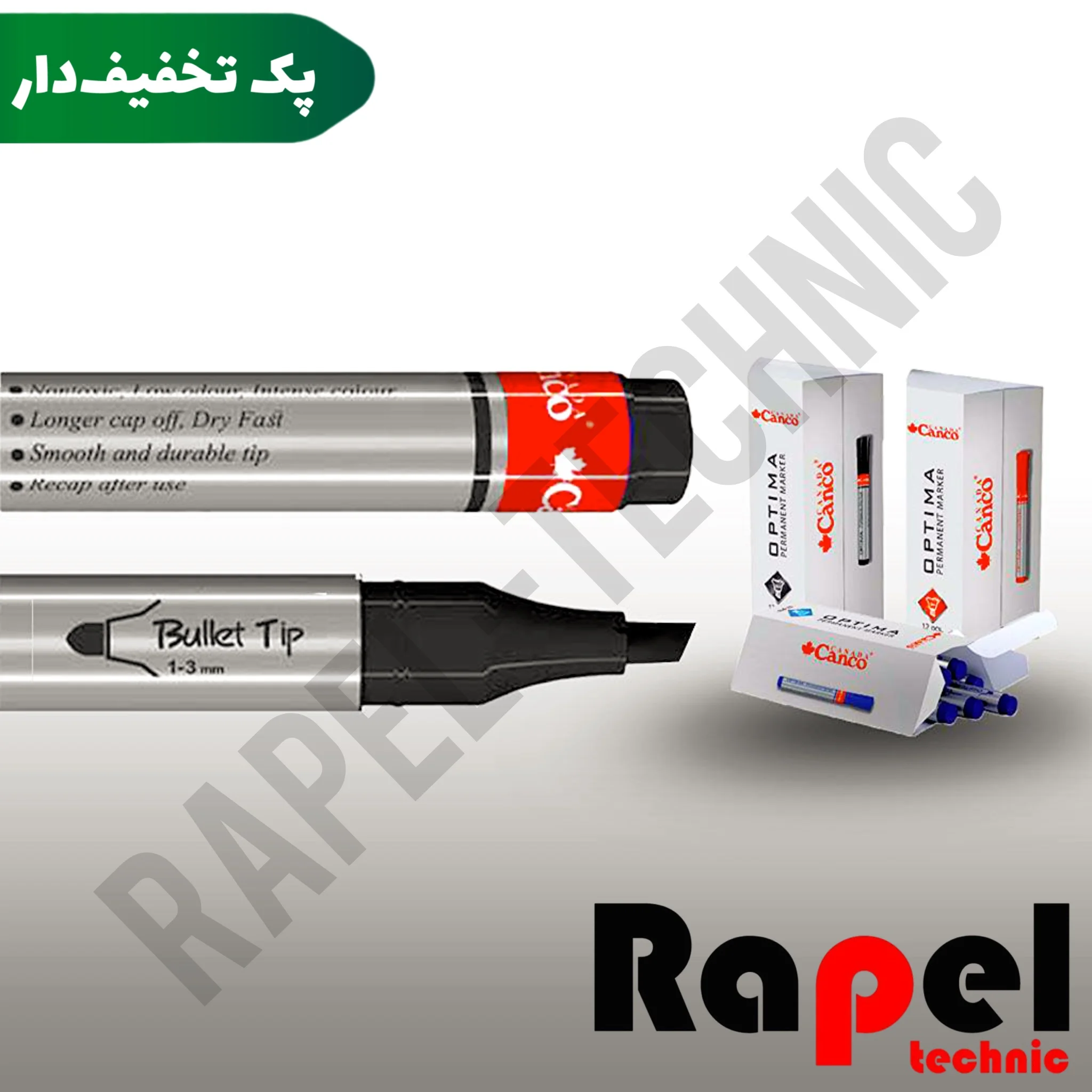 16519-10 ماژیک مشکی پرمننت کنکو (canco) | (Permanent) نوک تخت (پک 10 عددی) - تصویر 1