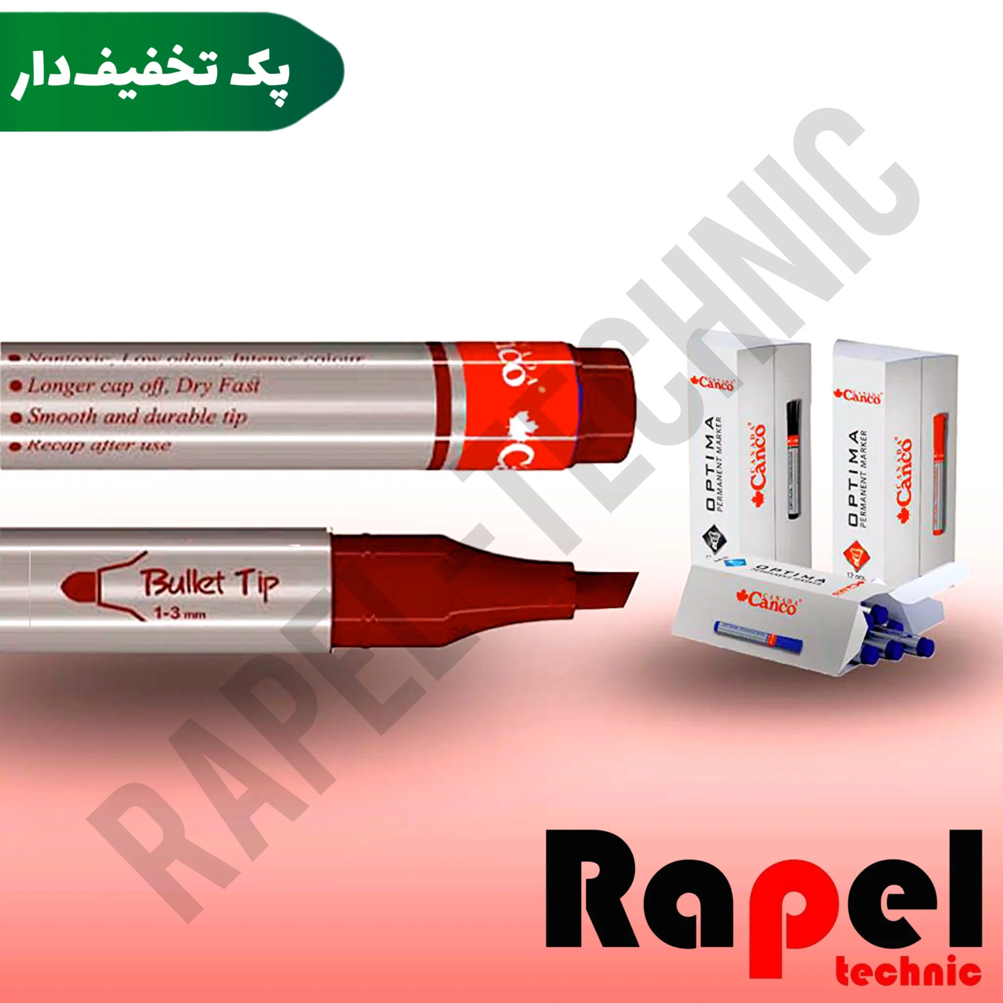 16520-10 ماژیک قرمز پرمننت کنکو (canco) | (Permanent) نوک تخت (پک 10 عددی) - تصویر 1
